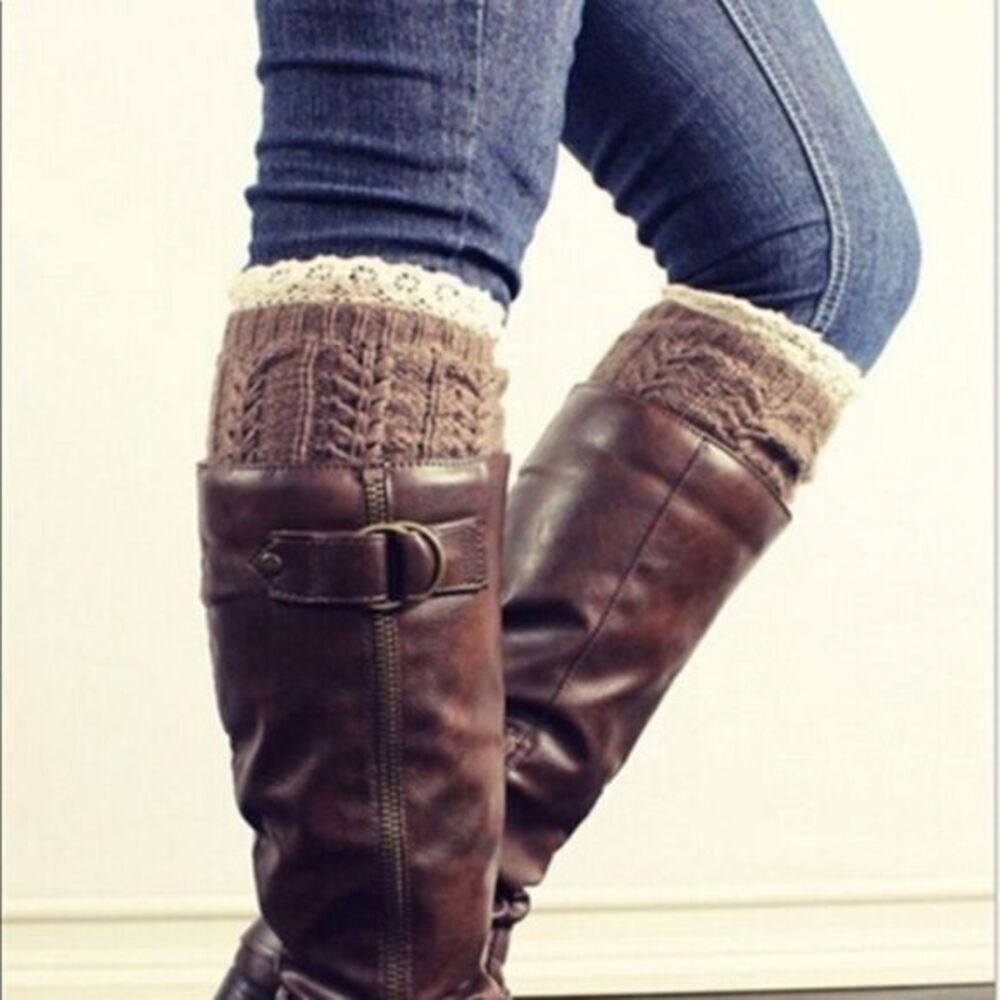 cable knit lace edge boot cuffs